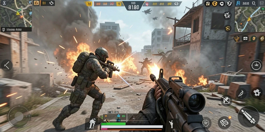 Screenshot yang menampilkan aksi pertempuran seru di game TPS