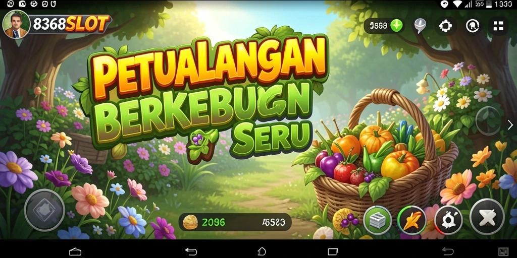 Tampilan gameplay <strong>8368SLOT</strong> dengan kebun yang subur dan beragam tanaman.