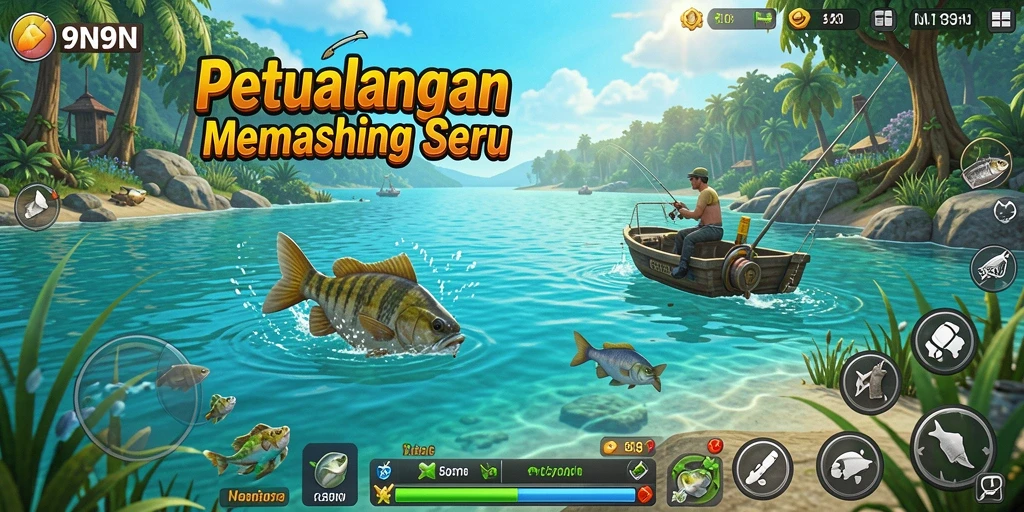 Screenshot gameplay <strong>9N9N</strong> menunjukkan aksi memancing yang menegangkan.