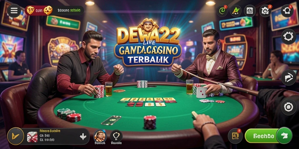 Screenshot gameplay DEWA22 menampilkan dealer langsung dan interaksi pemain.