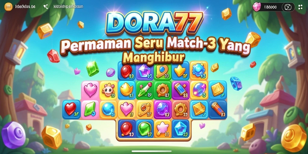 Tampilan gameplay utama DORA77 dengan kombinasi warna-warni yang menarik.
