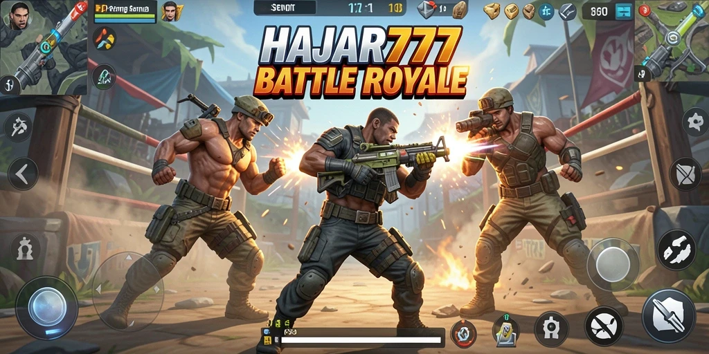 Tampilan utama HAJAR777 dengan aksi Battle Royale yang mendebarkan.