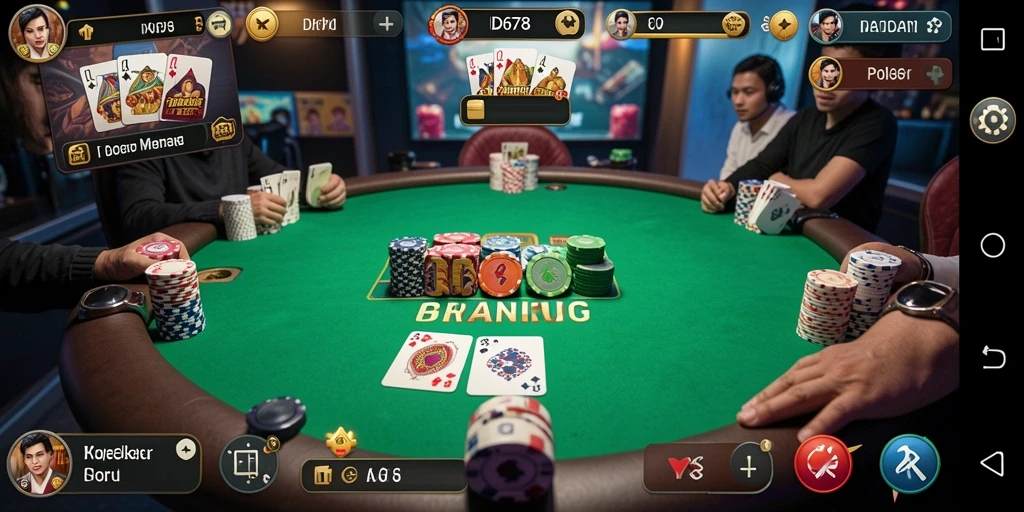 Tampilan gameplay poker seru di ID678 dengan pemain yang bersaing.