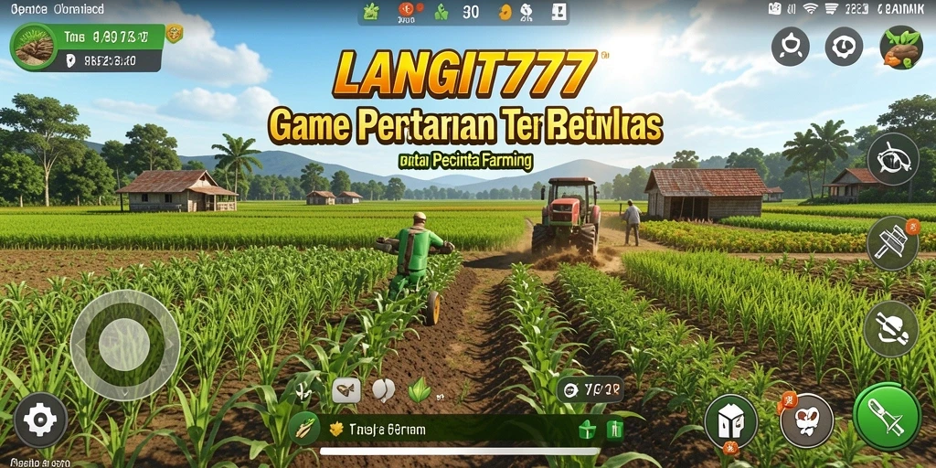 Screenshot dari gameplay LANGIT777 menunjukkan kebun yang subur dan interaksi hewan.