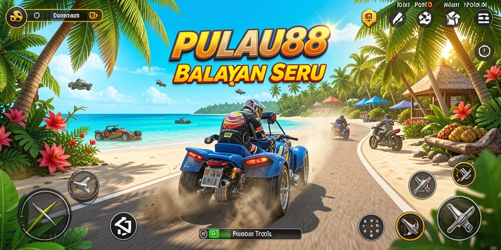 Screenshot utama PULAU88 menampilkan aksi balapan yang mendebarkan.